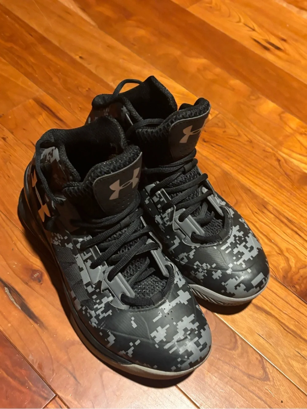Under Armour Black and Gray Digital Camo High-Top Basketball Shoes